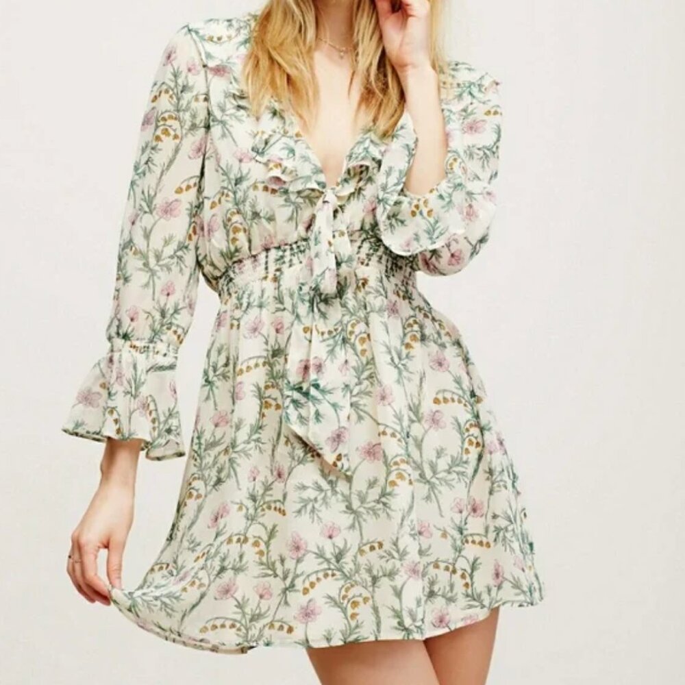🌸 Free People – Ruffle Me Up Dress – Floral – Large – Worn 1X 💃✨